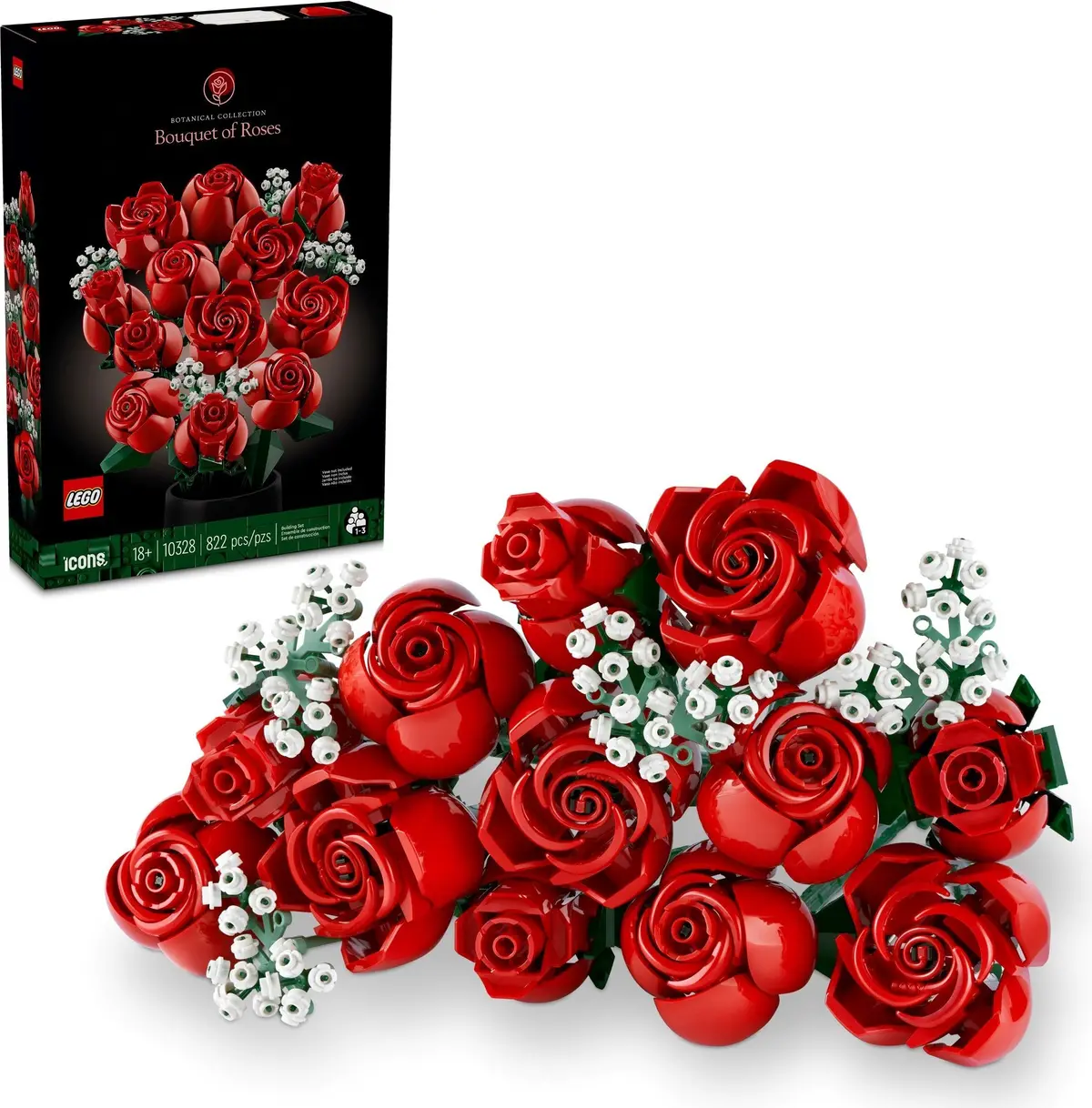 Lego Icons: Botanical Collection - Bouquet Of Roses (12 Long Stemmed Red Roses) Building Toy (10328) Low Stock 1