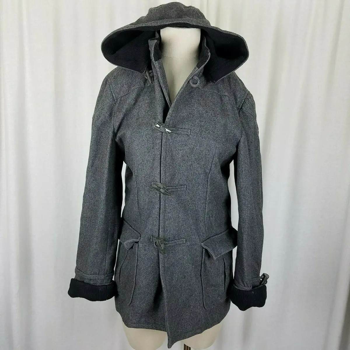 D Collection By Troy Smith Hooded Wool Toggle Field Jacket Parka Womens M Gray 1