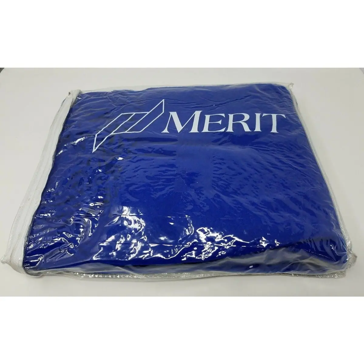 Merit Cigarettes Rewards Blue Wool Fringed Throw Lap Blanket Nos Usa Embroidered 1