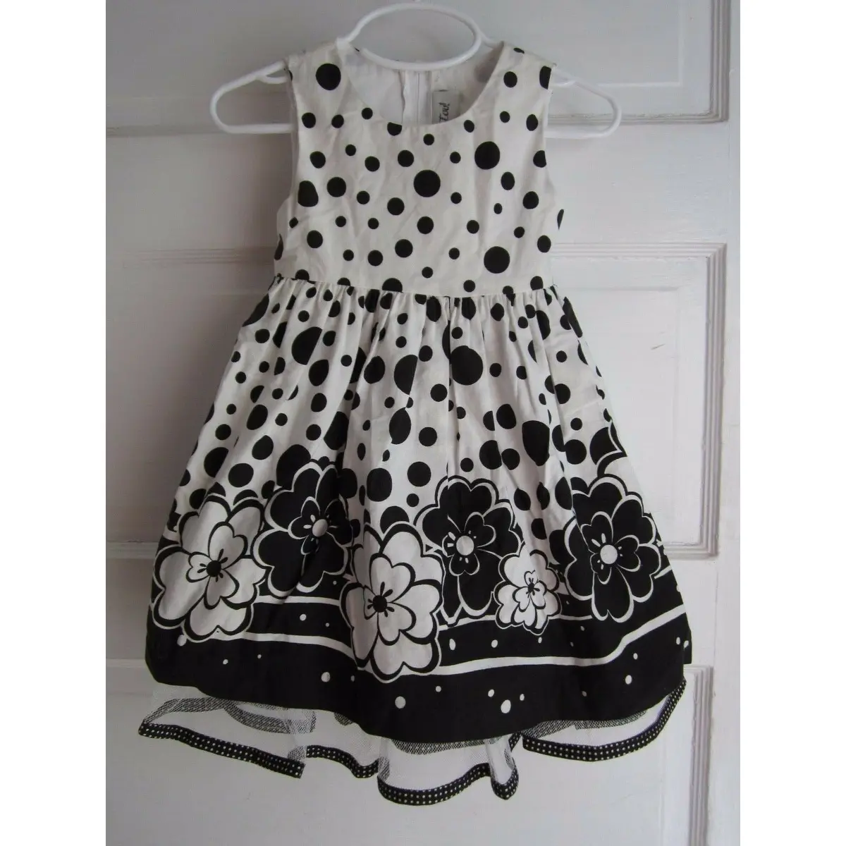 Rare Too Cotton Black & White Swing Flounce Tulle Floral Summer Dress Girls 2T 1