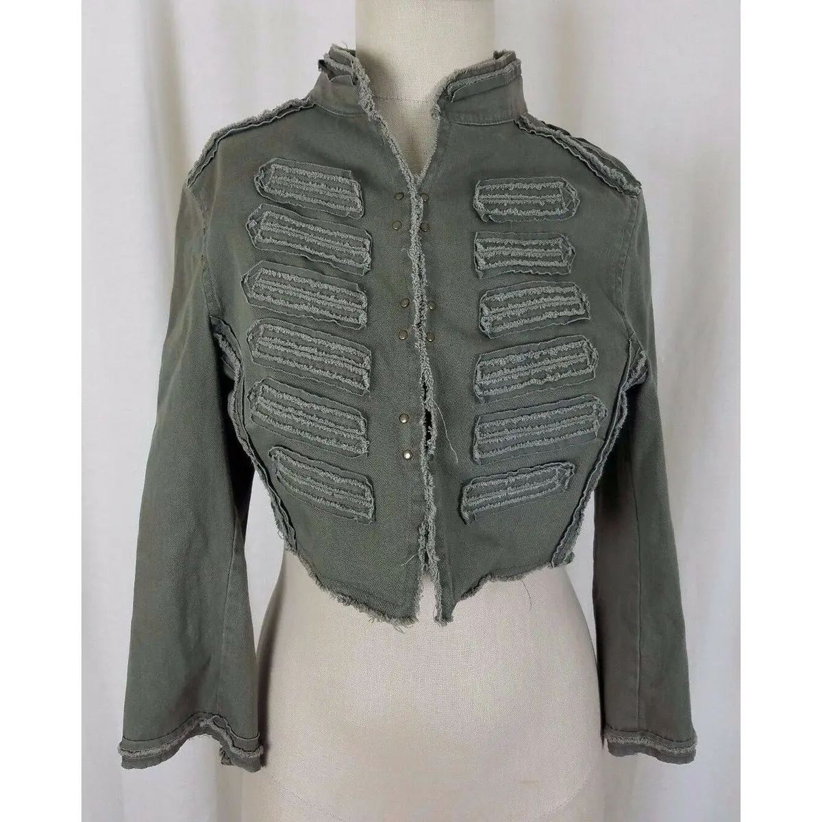 Anthropologie Mystree Cropped Military Band Jacket Blazer Womens M Olive Green 1