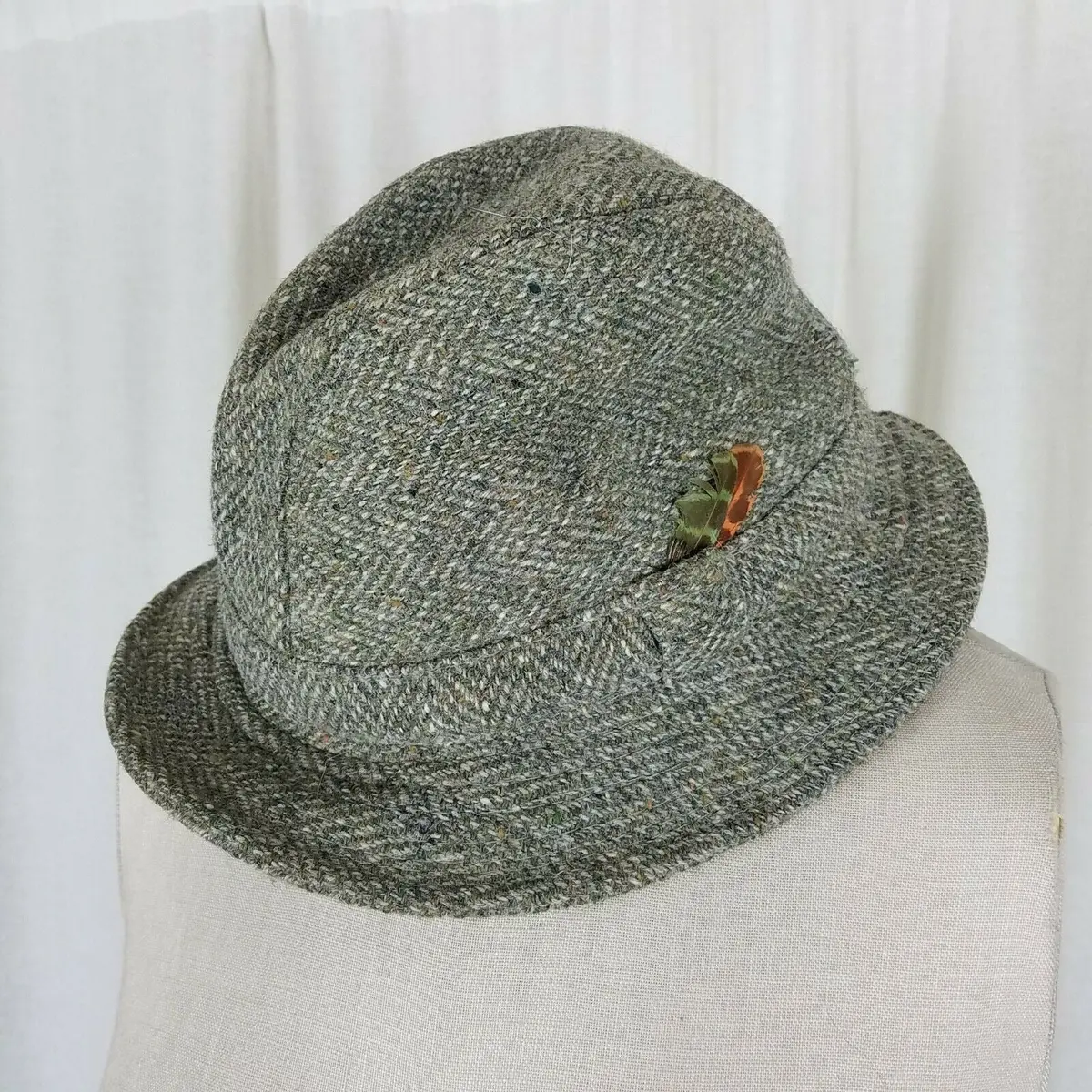 Vintage Donegal Tweed Wool Irish Walking Hat Mens Size 6 7/8 56 Trilby Fedora 1