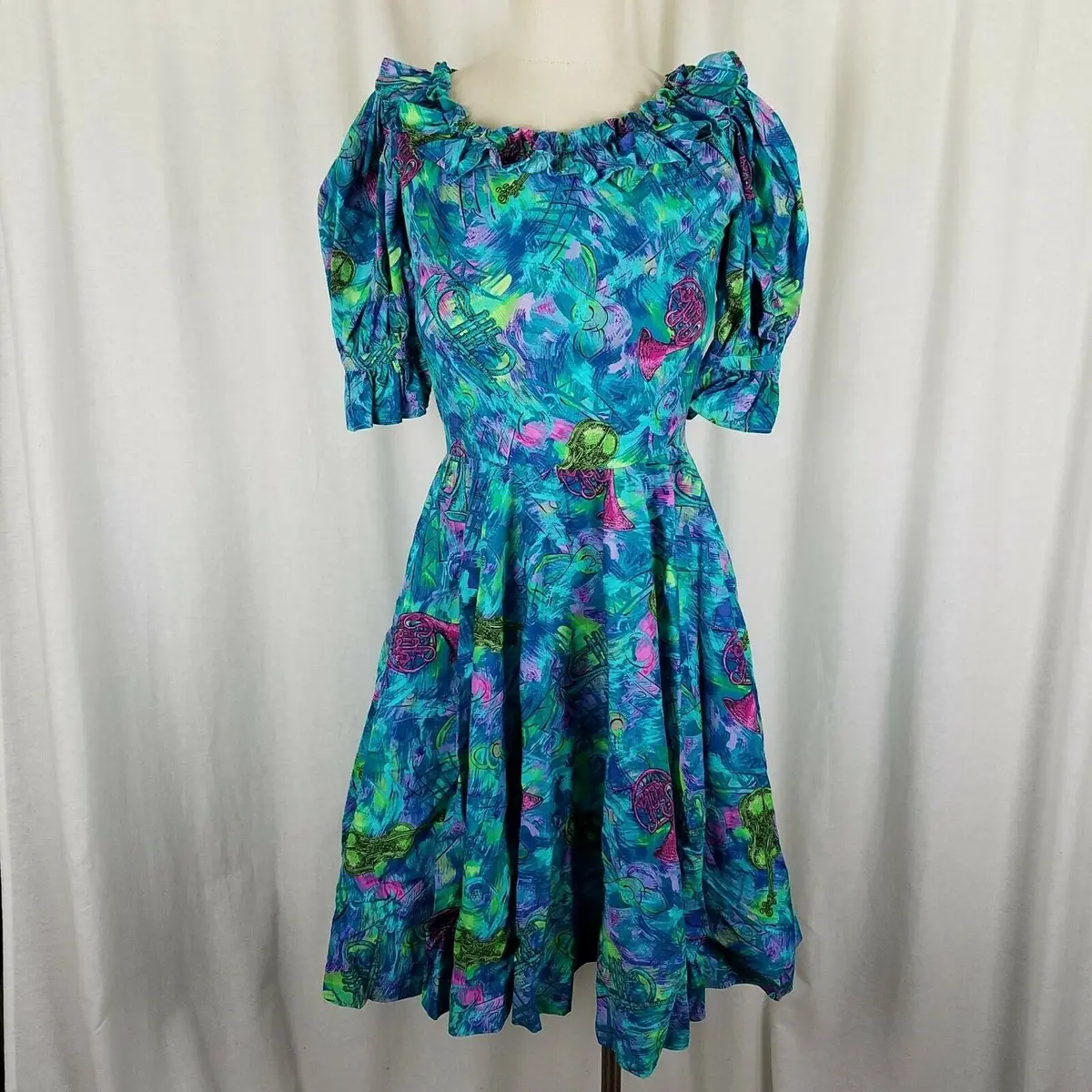 Vintage Handmade Square Dance Dress Ruffle Full Twirl Skirt Rockabilly Womens S 1