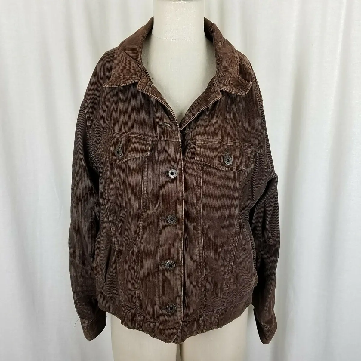Ll Bean Petites Chocolate Brown Corduroy Trucker Style Jean Jacket Womens Lp 1