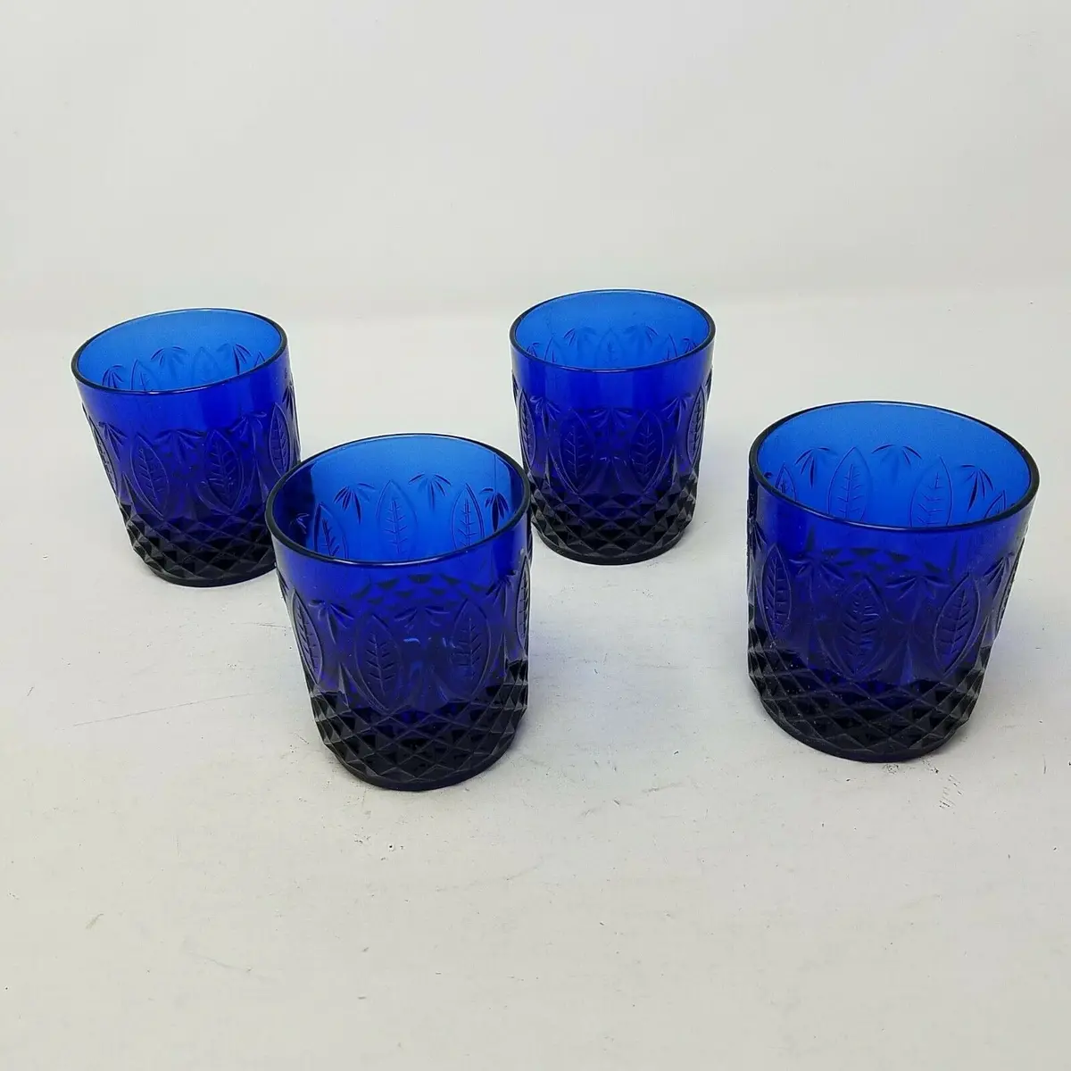 Avon Royal Sapphire 10 Oz Short Tumbler Set Of 4 France Glasses Cobalt Blue Cut 1