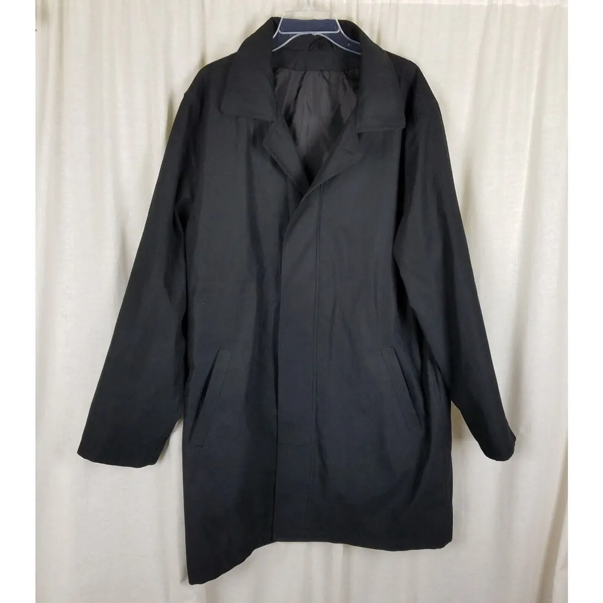 Vintage Chaps All Weather Trench Coat Placket Front Mens Sz 44L Black 3/4 Length 1