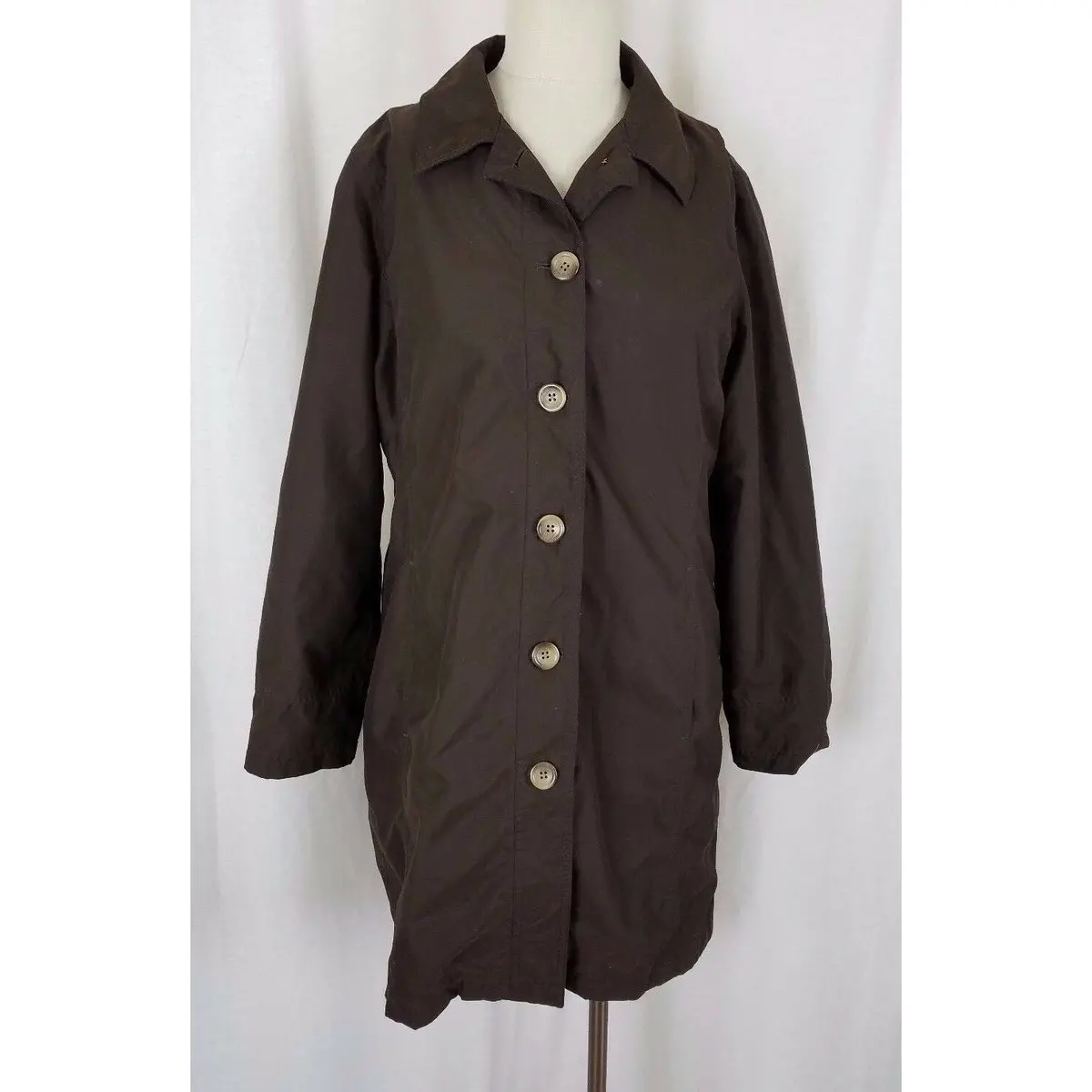 Lands End Trench Style All Weather Coat Womens M Chocolate Brown Windbreaker 1