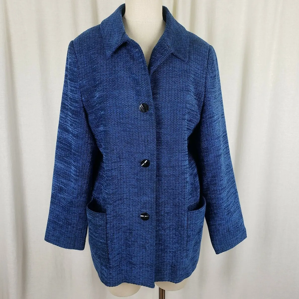 Stephanie Andrews Vegan Wool Mottled Woven Textured Blazer Jacket Womens 12 1