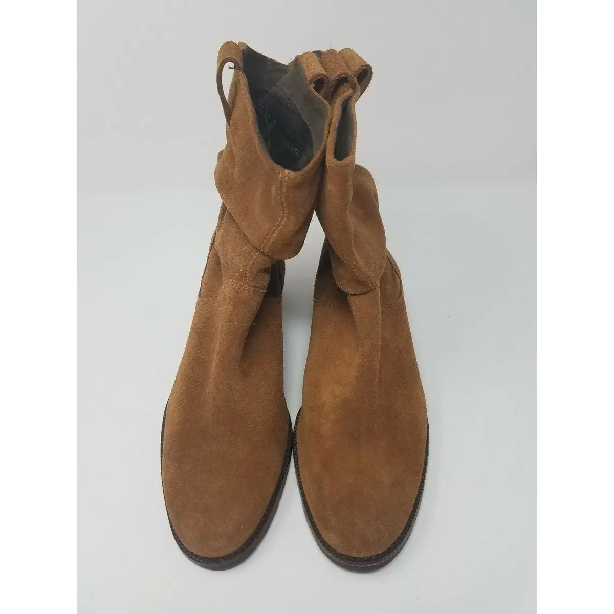 Ll Bean Women's 9.5 M Slouch Ankle Boots Nubuck Cognac Suede Brushed Leather Tan 2