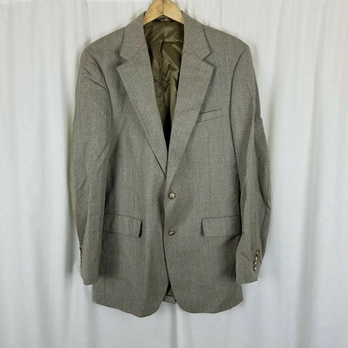Vintage David Wood Man In Wool Tan Olive Green Sport Coat Blazer Jacket Mens 40 1