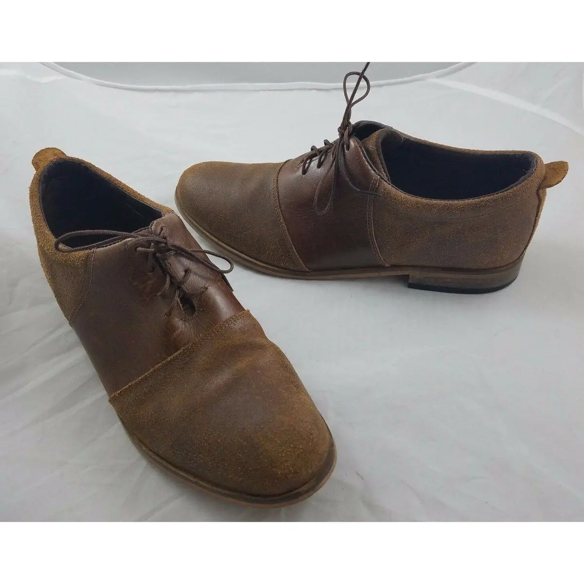 Leather Oxford Dress Shoes Mens 9.5 Double Lion India Brown Brushed Two 2 Tone 1