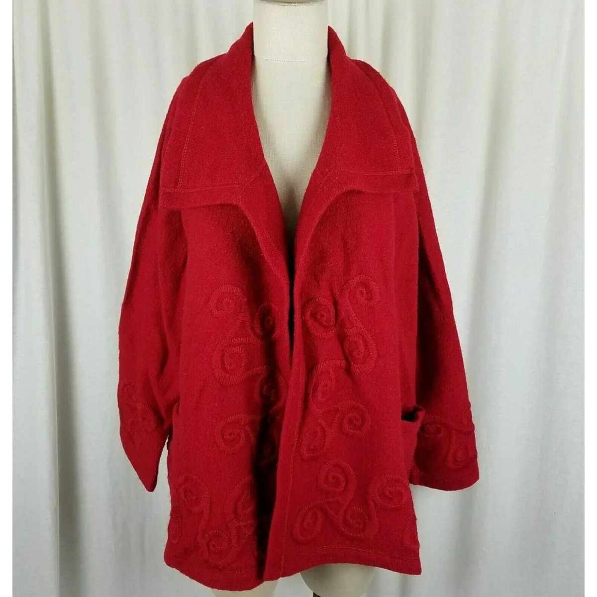 Carraig Donn Ireland Open Front Boiled Wool Swing Wrap Sweater Jacket Womens L 1