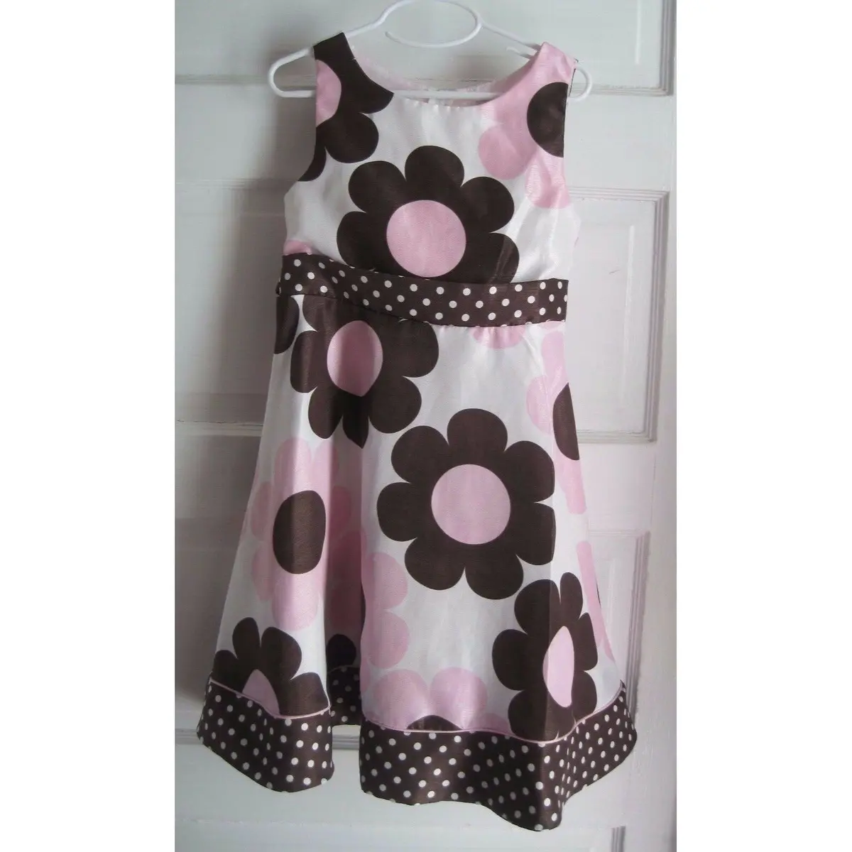 Rare Too! Polka Dotted Floral Midi Ribbon Bow Sash Swing Party Dress Girls 6X 1