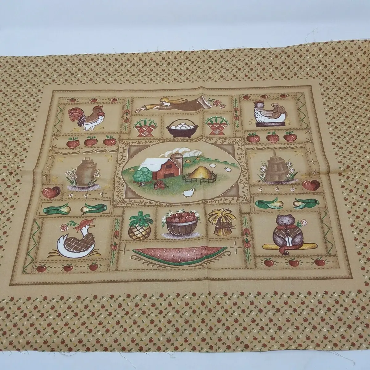 1970S Amish Country Kitsch Patchwork Quilt Panel 1 Yard Harvest Brown Barnyard 1
