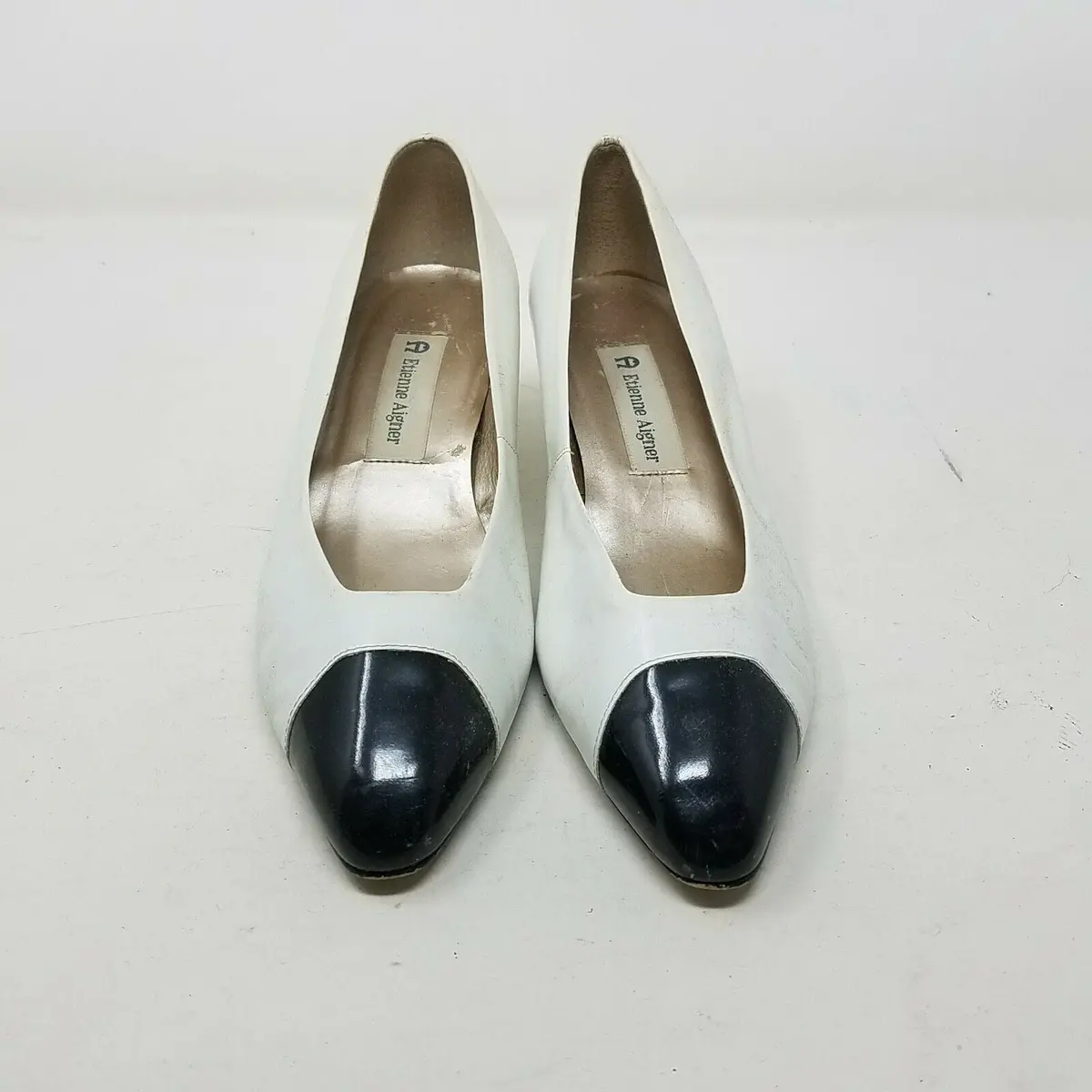 Etienne Aigner Cheri Leather Pumps Shoes Kitten Heels Low Womens 7.5W Black Toe 2