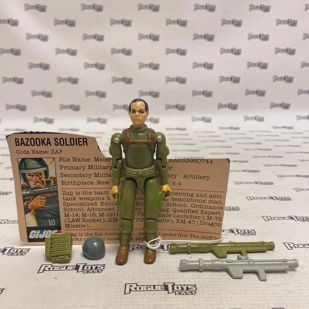 Hasbro 1982 Vintage Gi-Joe Bazooka Soldier Zap W/ Weapons & File Card (Thumbs Broken) 1