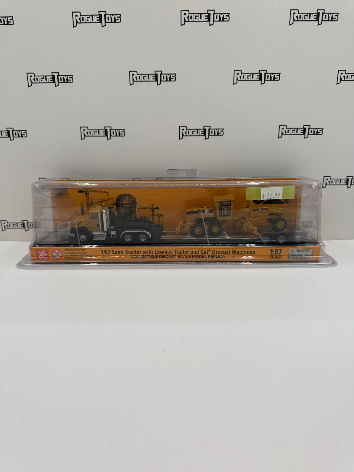 Paccar 1/87 Semi Tractor With Lowboy Trailer And Cat Diecast Machines 1