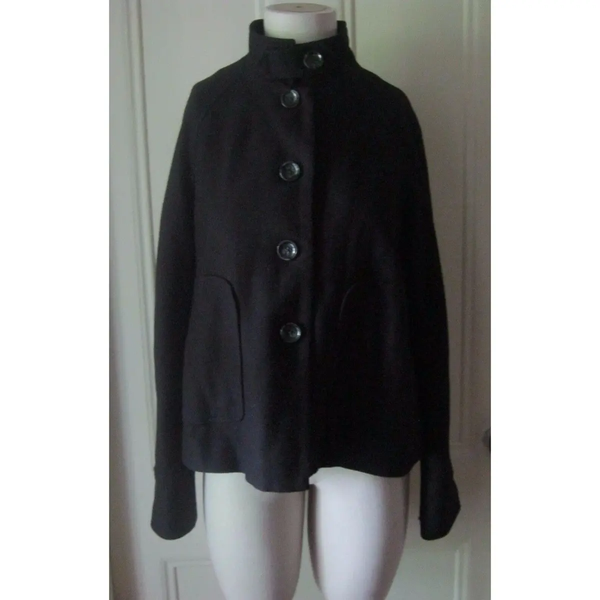 Banana Republic Wool Cape Closure Stand Up Collar Swing Jacket Coat Womens Sz M 1