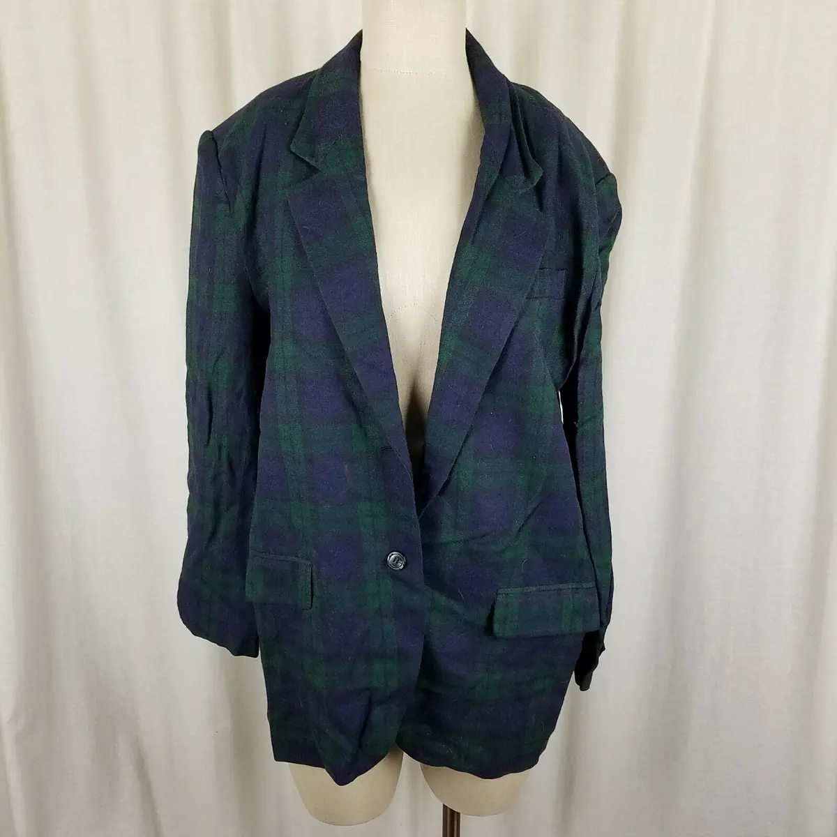 Ann Taylor Tartan Scotch Plaid Wool Blazer Jacket Womens M Vintage 80S Green Usa 1