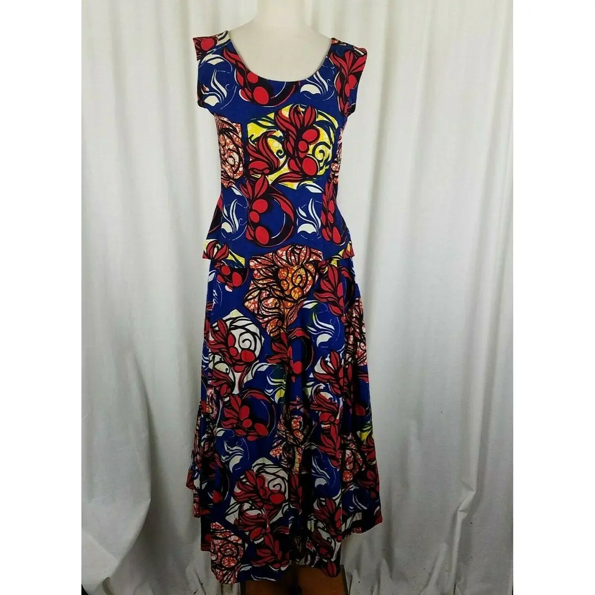 Vintage Handmade Floral Hippie Boho Twirl Skirt Top Set Womens L Hawaiian 70S 1