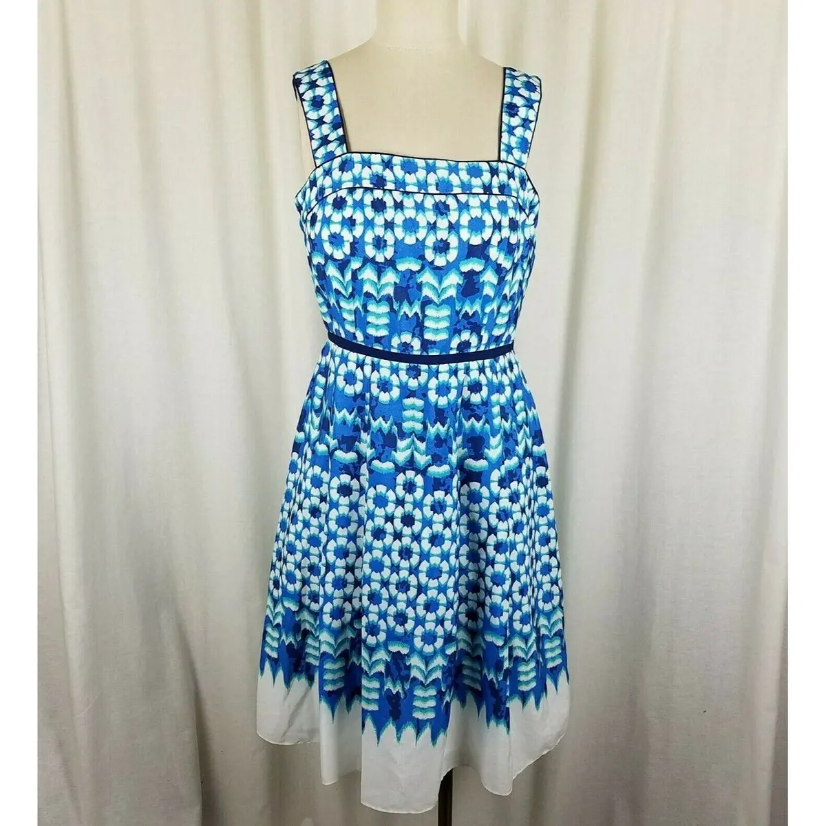 Adrianna Papell Summer Tank Pleated Twirl Satin Dress Womens 8 Cobalt Floral 1