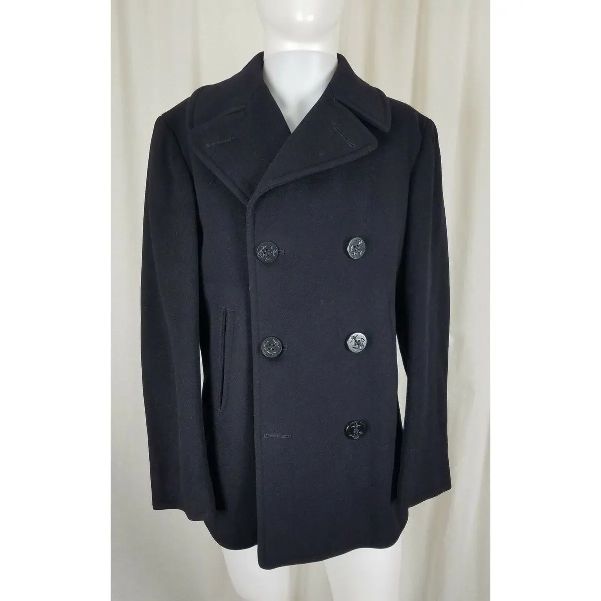 Vintage Peacoat Mens 34R Vietnam Era 8 Button Military Kersey Mans Wool Coat 60S 1