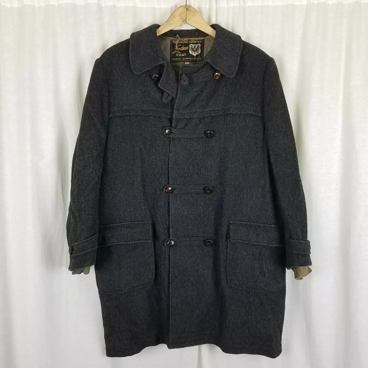 Vintage Loden Coat Lodenfrey Charcoal Loop Button Peacoat Jacket Boys Girls 20 1
