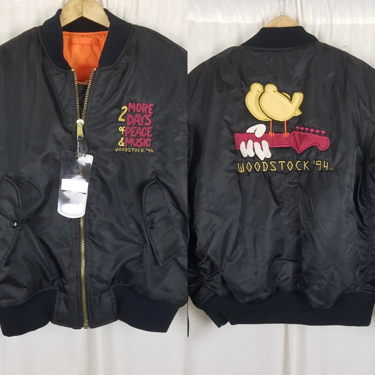 Vintage Woodstock 94 2 More Days Of Peace & Music Nylon Bomber Jacket Mens Xl 1