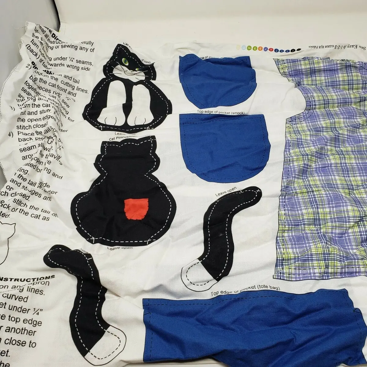 Childs Kids Artist Smock Cat Pin Cushion Tote Bag Fabric Cut & Sew Panel Vintage 1