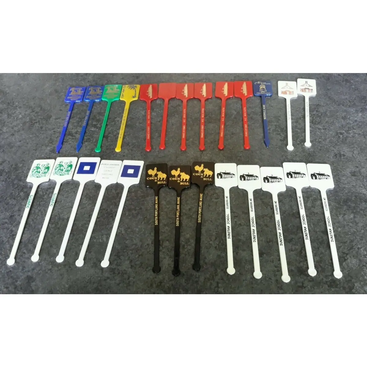 26 Vintage Restaurant Branded Swizzle Stir Sticks Maine Flat Square Tops 1