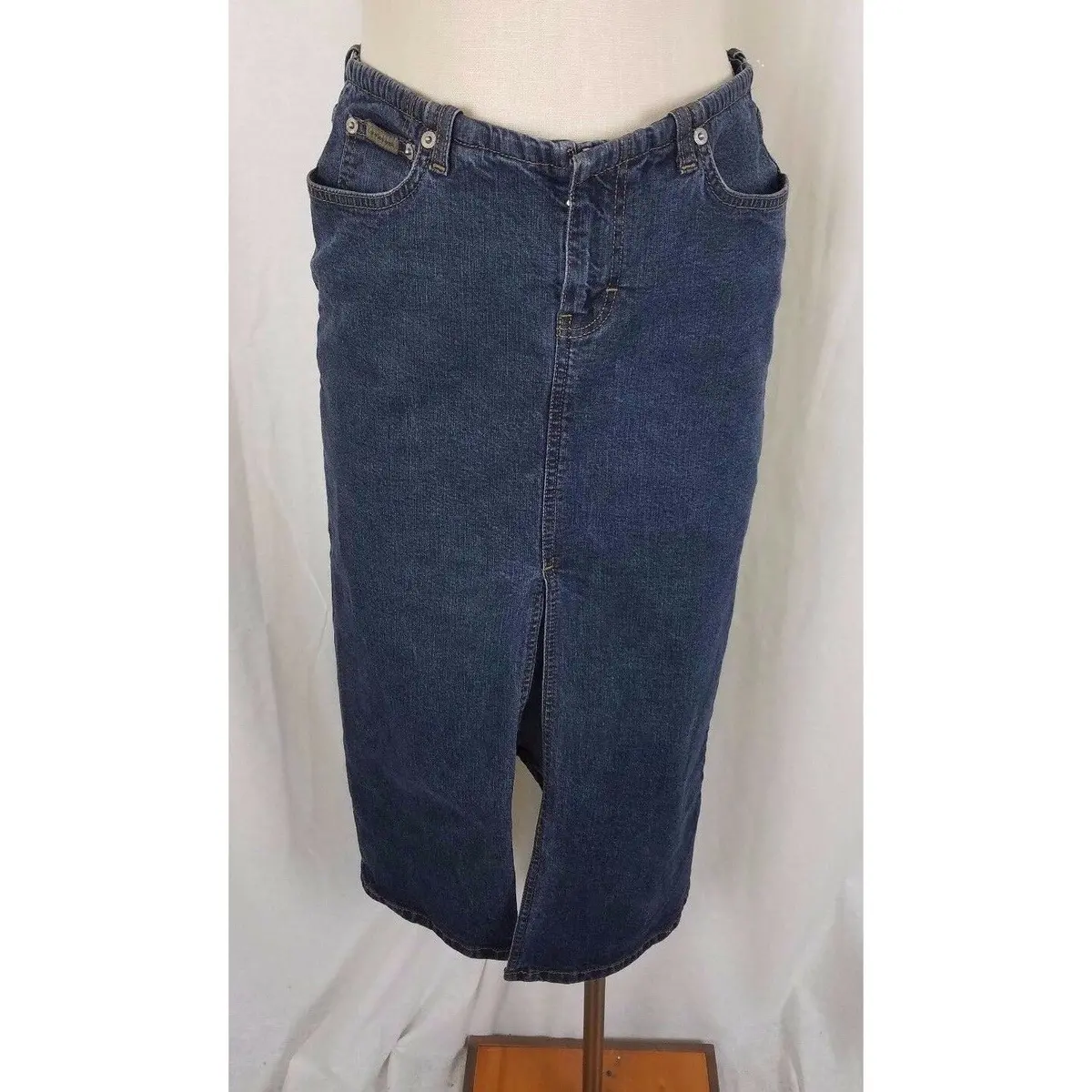 Calvin Klein Jeans Denim Blue Jean Midi Slit Long Skirt Womens 7 Straight Pencil 1