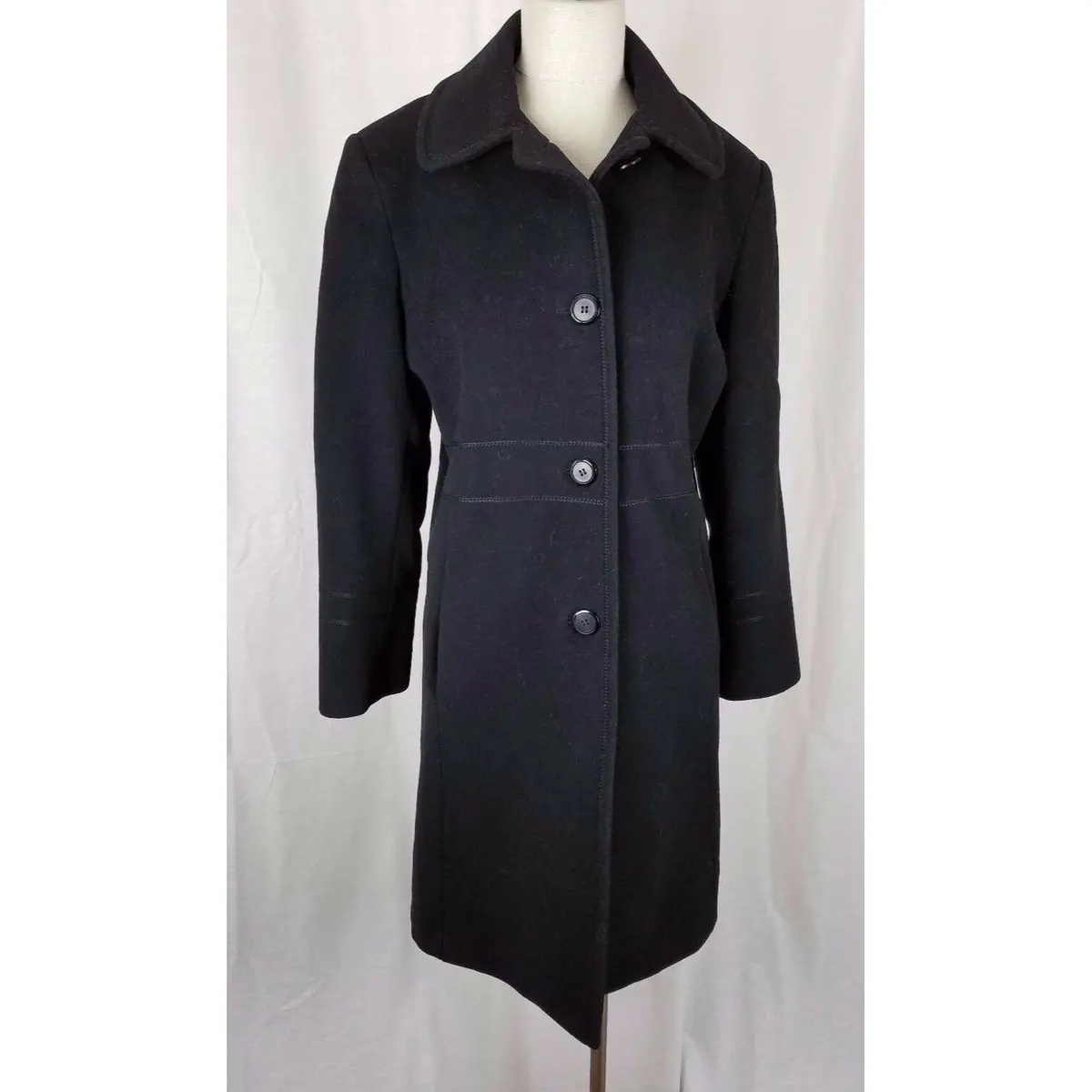 Vintage Jg Hook Winter Wool Cashmere Exposed Stitching Coat Womens 12 Black 90S 1