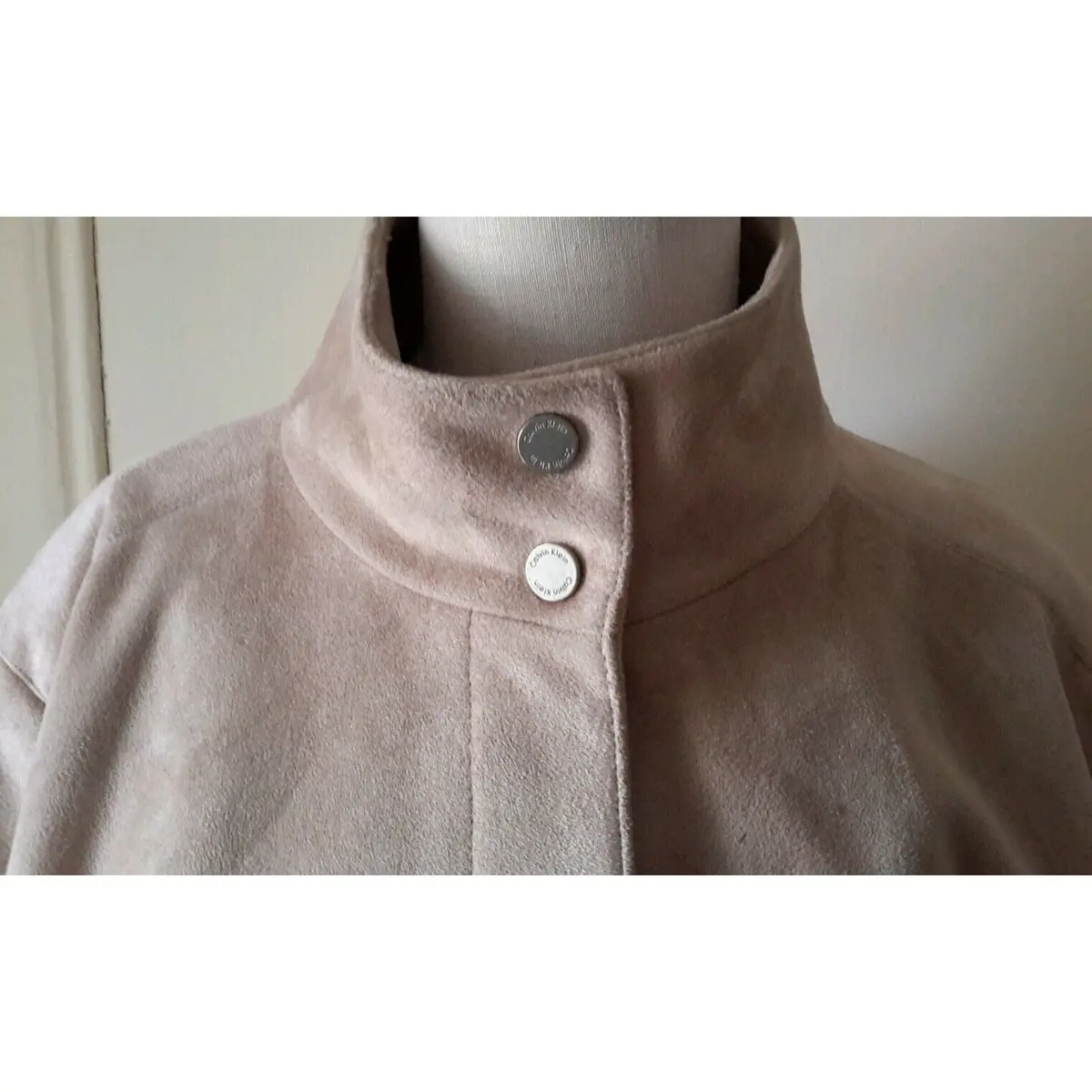Calvin Klein Faux Suede Brushed Microfiber Moto Snap Up Jacket Womens M Tan 2