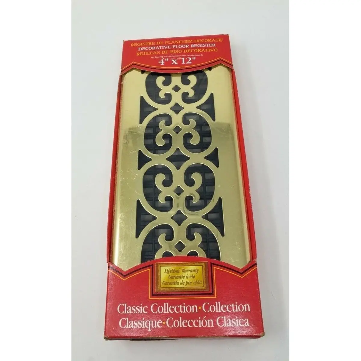 Decor Grates Classic Collection Plated Brass Scroll 4" X 12" Floor Register Vent 1