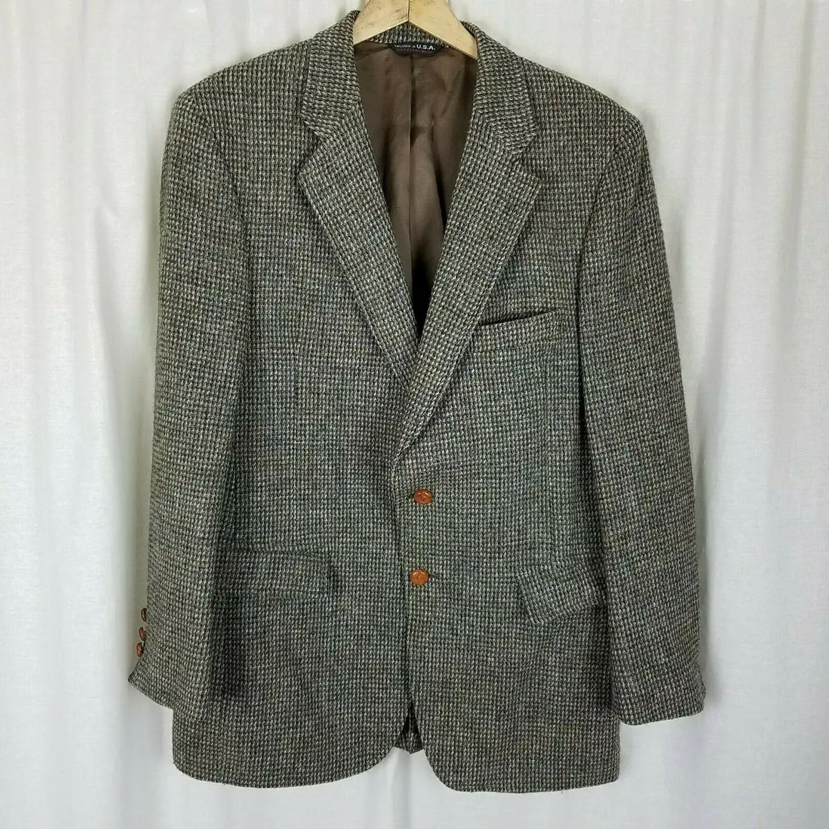 Vintage Harris Tweed Blazer Brown Checked Wool Sport Coat Jacket Mens 42R Usa 1
