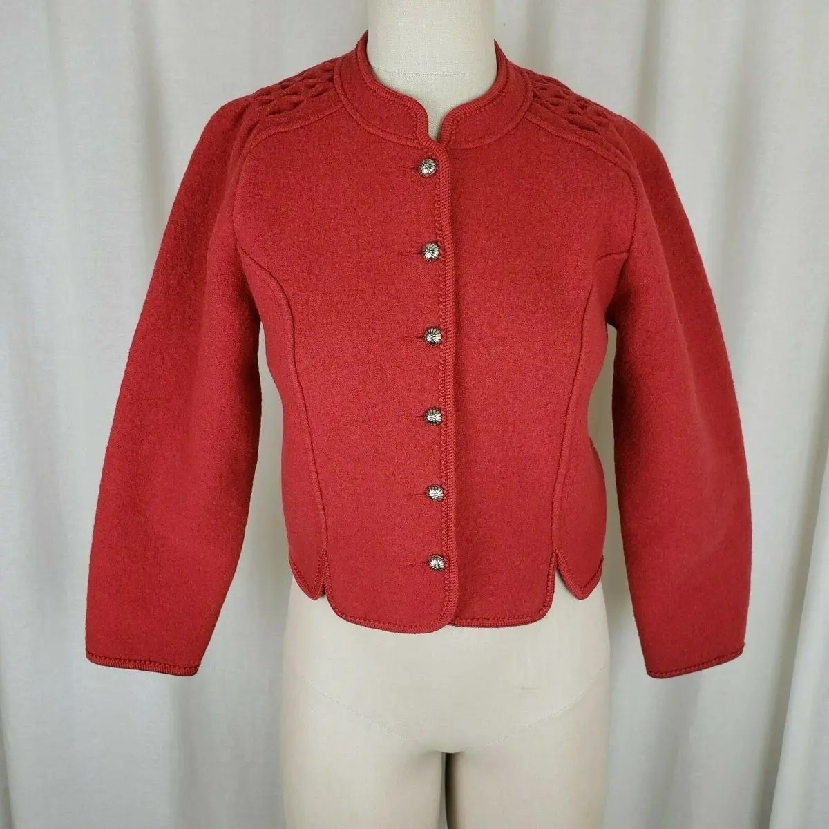 Giesswein Boiled Wool Red Cardigan Sweater Jacket Austria Tirol Maser Womens S 8 1