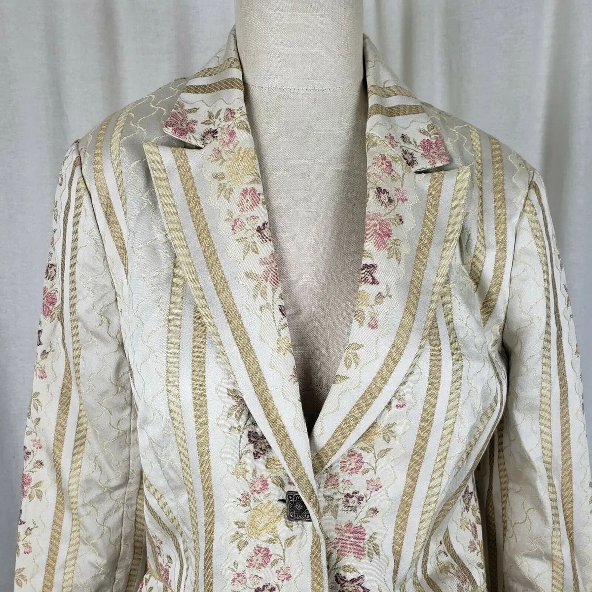 Evelyn Tapestry Blazer Jacket Antique Roses Floral Print Womens 12 Vintage Pink 1
