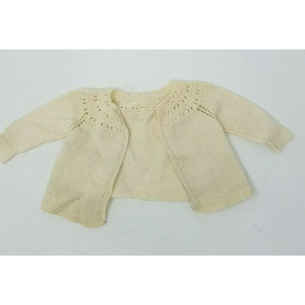 Vintage Cream Crochet Knit Open Front Cardigan Sweater Unisex Girls 6 Months 1
