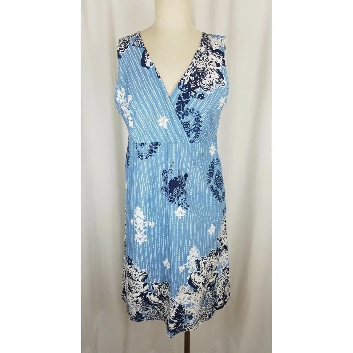 Bass Heritage Collection Blue Faux Wrap Floral Striped Summer Dress Womens Sz 6 1