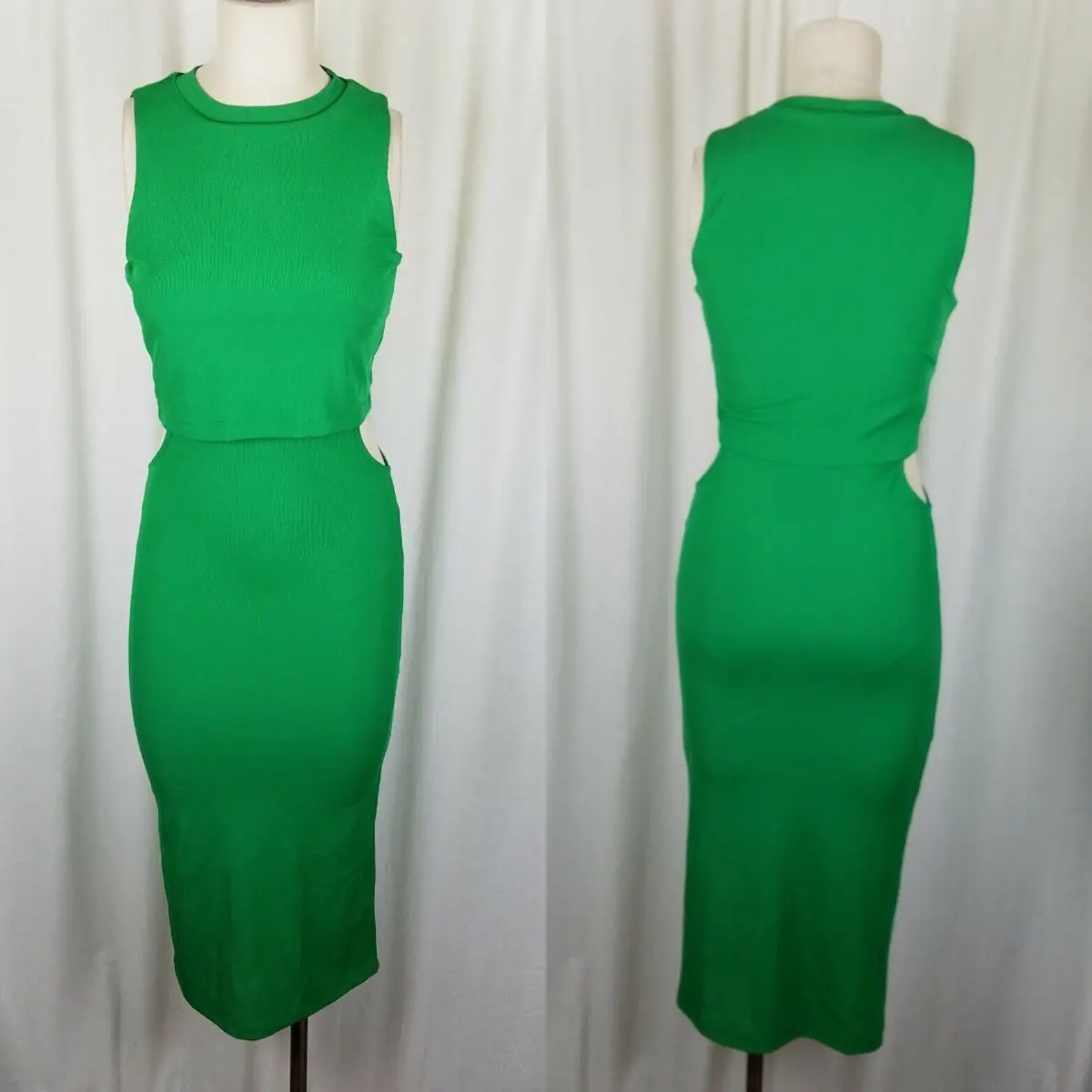 Topshop Cutout Sleeveless Stretch Midi Wiggle Dress Womens 4 Kelly Green Top 1