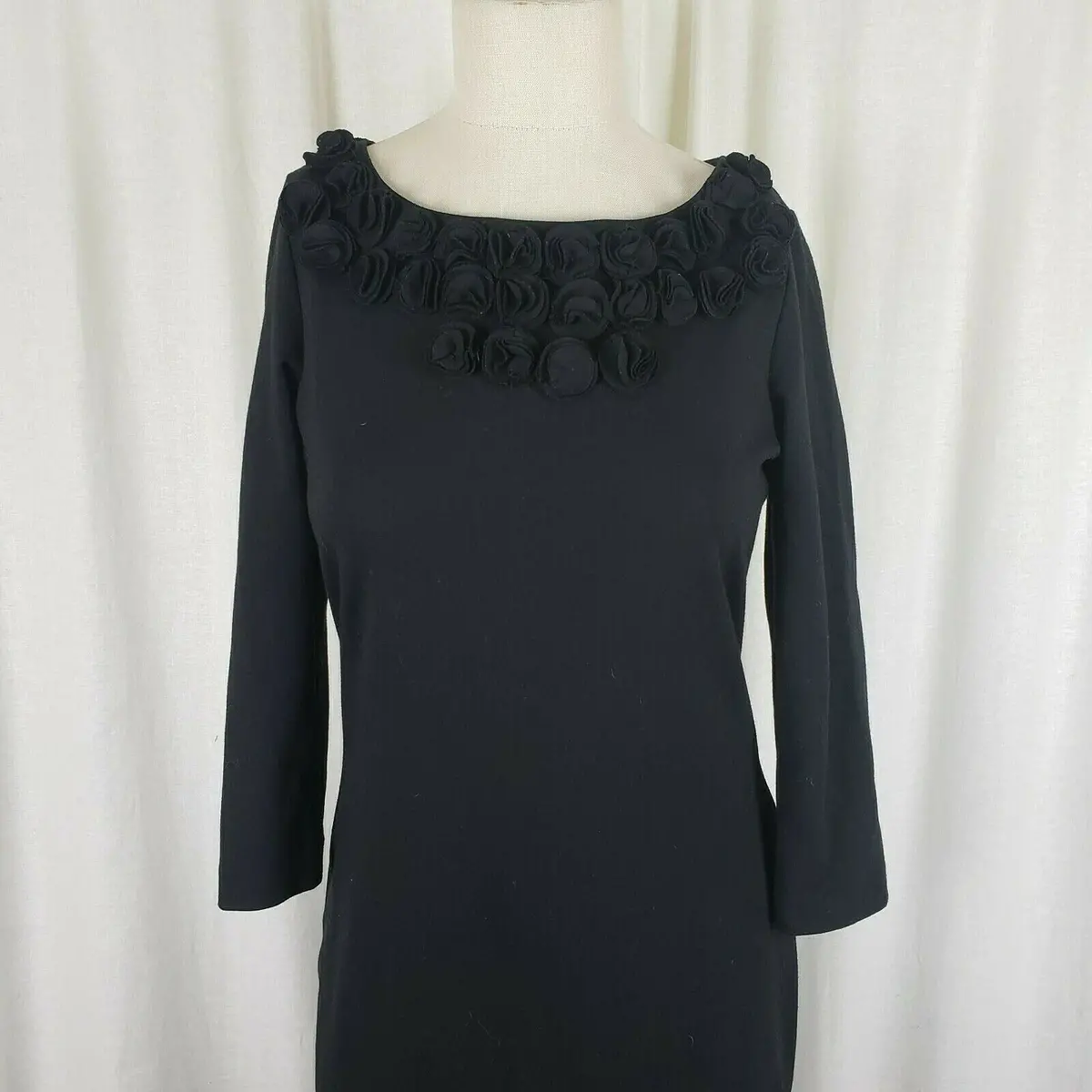 Talbots Floral Applique Long Sleeve Little Black Dress Womens 4 Weighted Stretch 1