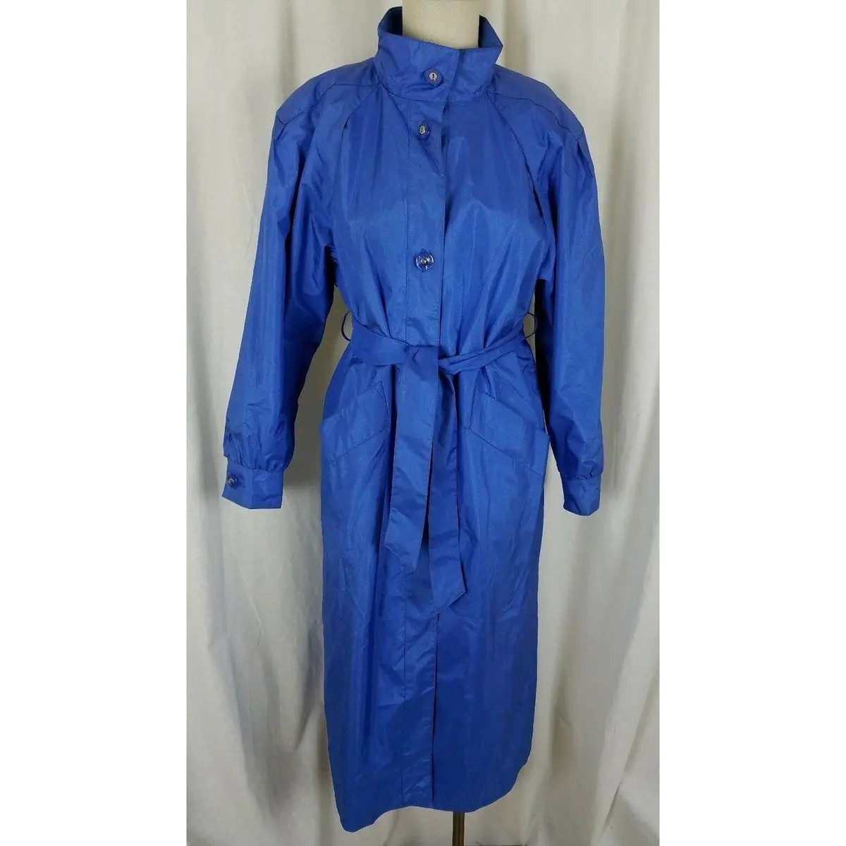 Vintage J Gallery Funnel Neck Belted Cape Top All Weather Trench Coat Womens 8P 1