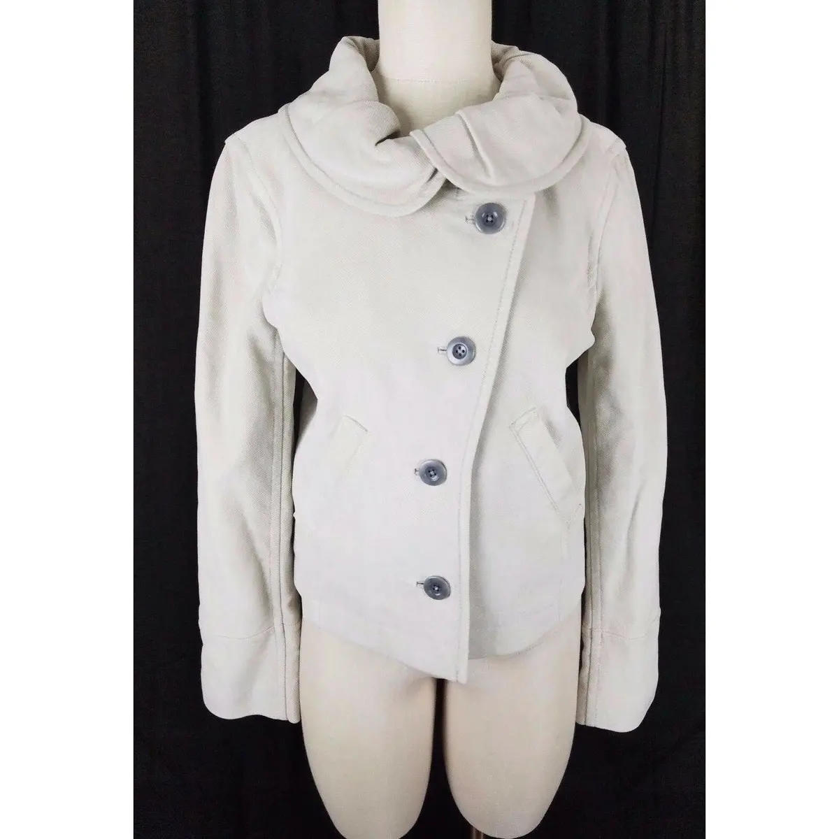 Generra Ruffled Round Collar Asymmetrical Jacket Womens L Oyster $328 Off Center 1