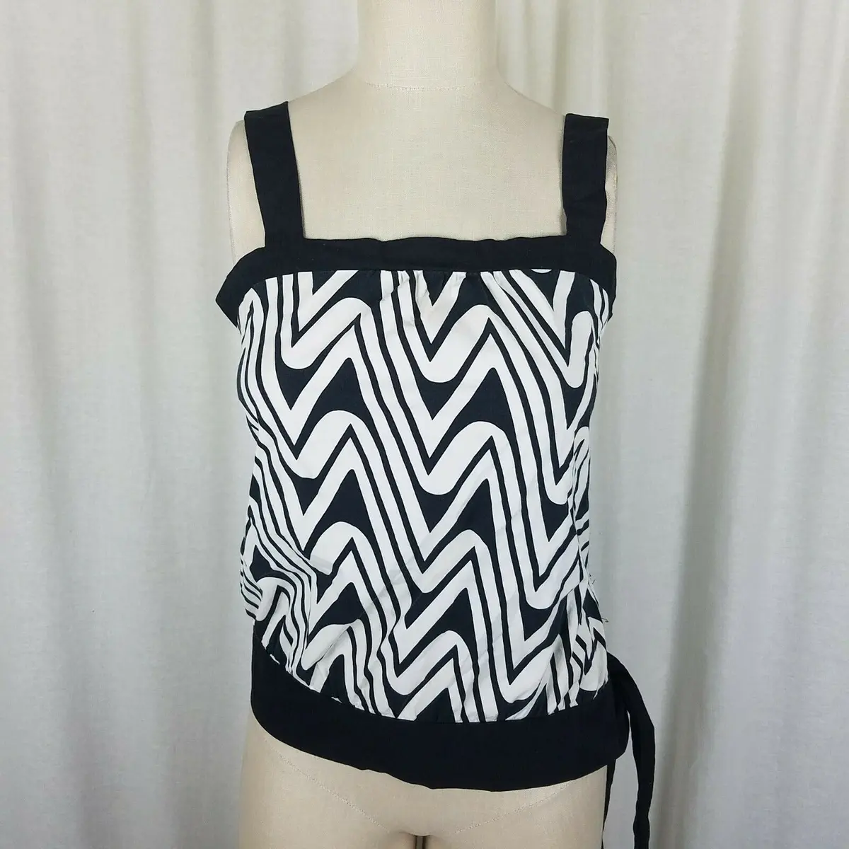 Topshop Black & White Side Knot Top Tunic Tank Blouse Womens 10 Chevron Stripe 1