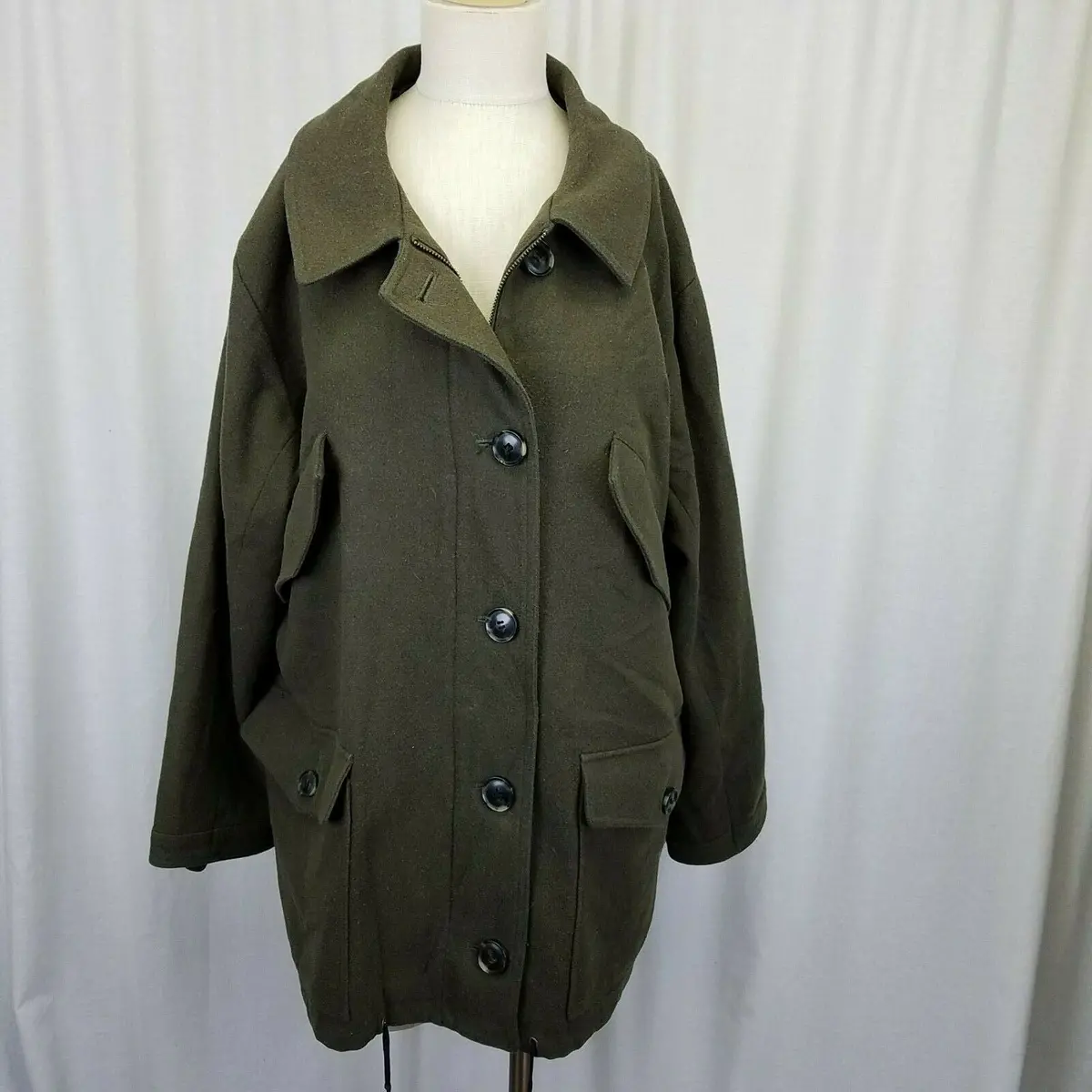 Coop Barneys New York Wool Field Jacket Car Pea Coat Womens S Serge Army Green 1