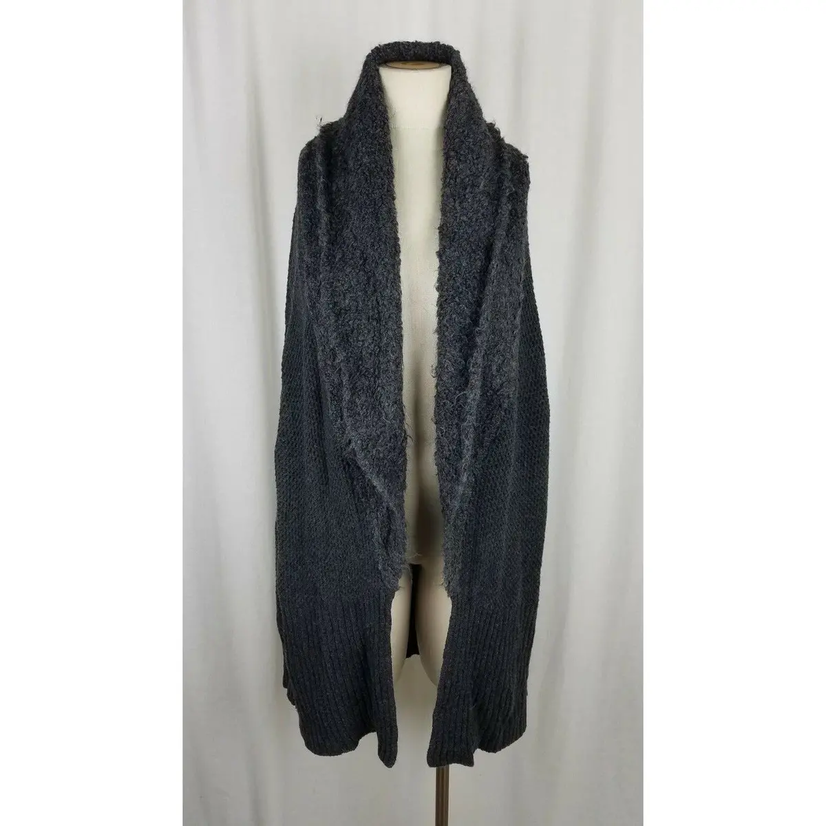 Banana Republic Boucle Long Open Front Merino Wool Cardigan Sweater Charcoal Xl 1