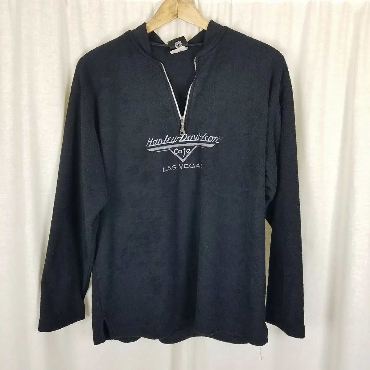 Harley Davidson Cafe Vegas Fleece 1/4 Zip Pullover Sweater Jacket Mens M Henley 1