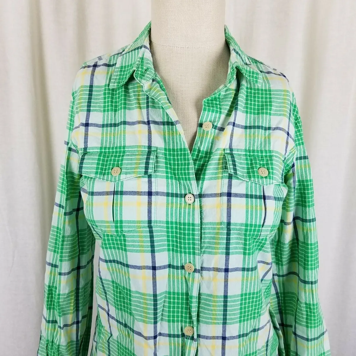 Ll Bean Signature Plaid Button Up Shirt Dress Conversion Sleeve Summer Womens 2 2