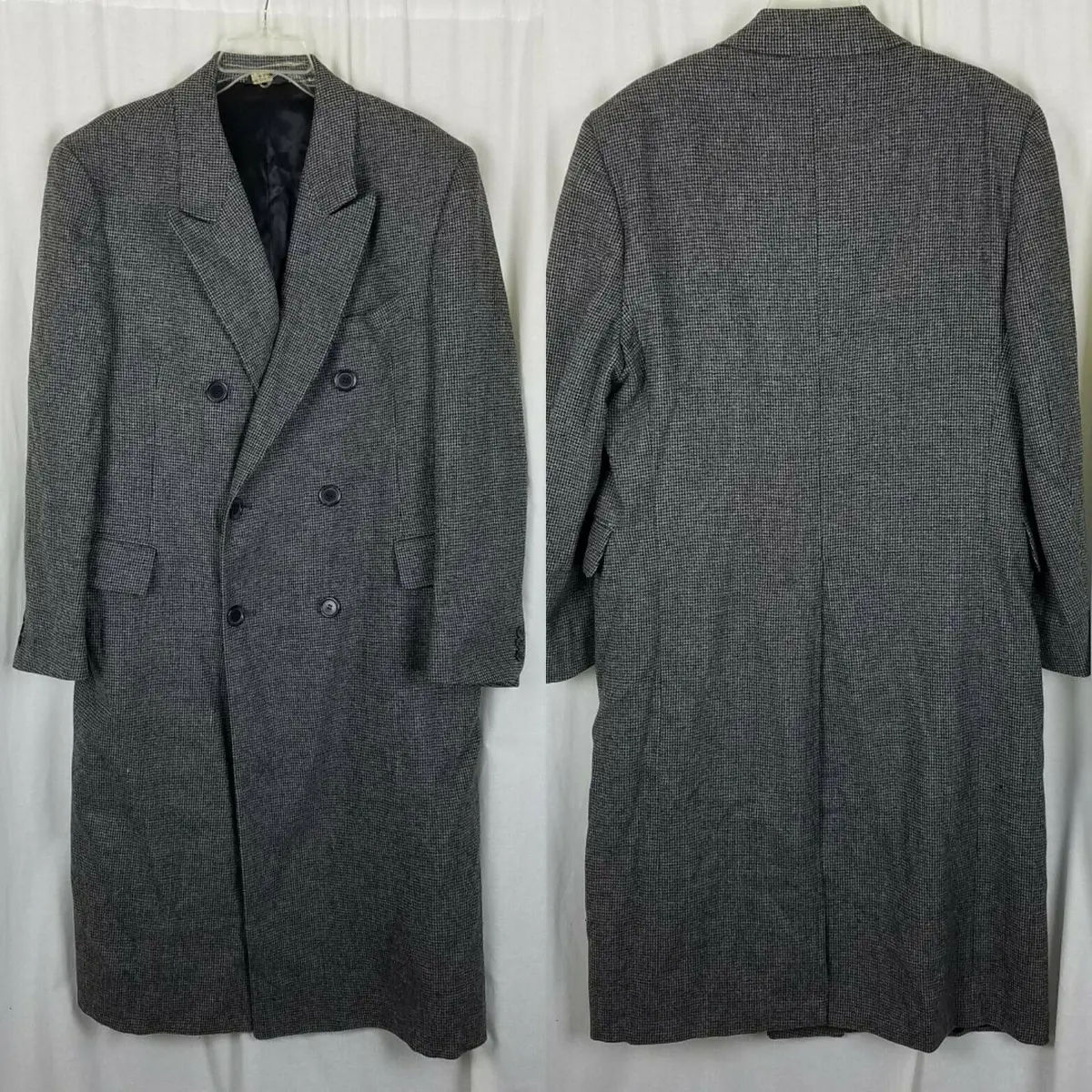 Bruce Hunt Black & White Checked Wool Peacoat Polo Coat Mens L Vintage 80S Vtg 1