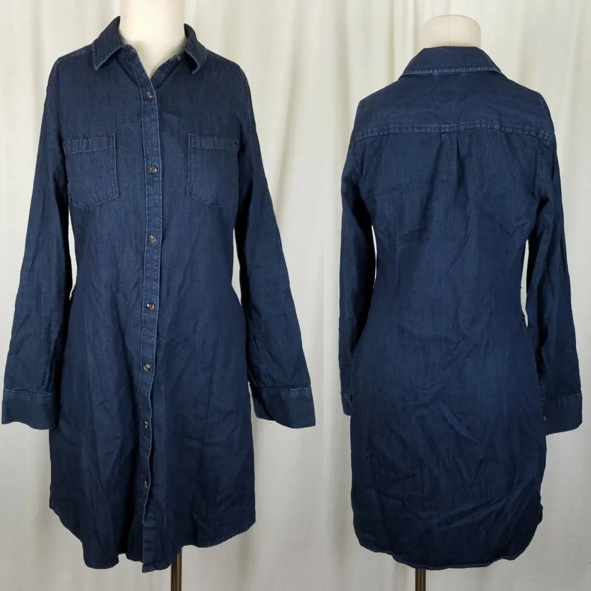 A New Day Chambray Denim Blue Jean Tunic Shirt Dress Womens Xs Cotton Dark Wash 1